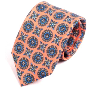 Cravate homme orange doux à motif médaillon