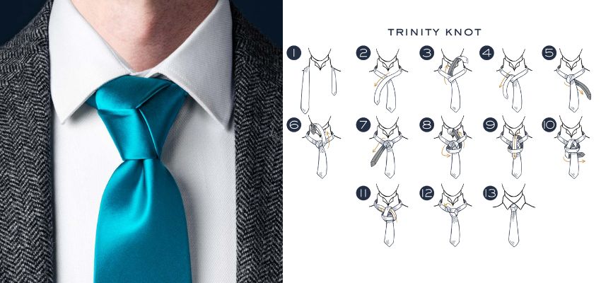 More voluminous than a Windsor, the Trinity knot is a fancy option for eye-catching statements.