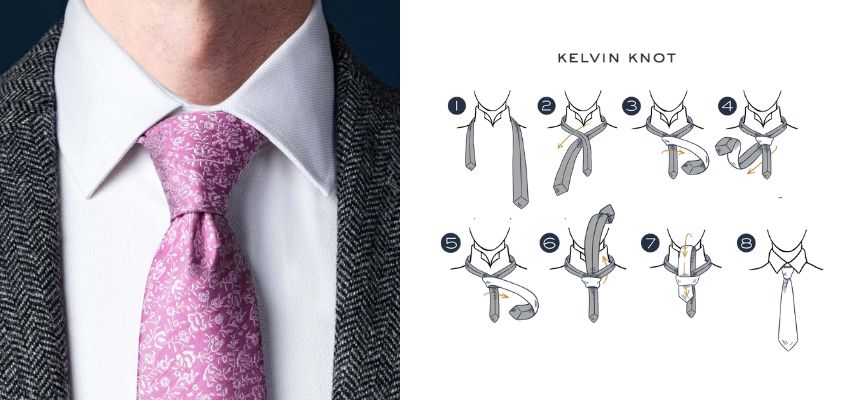 Le nœud Kelvin offre un aspect net et symétrique aux cravates larges, avec une touche de sophistication.