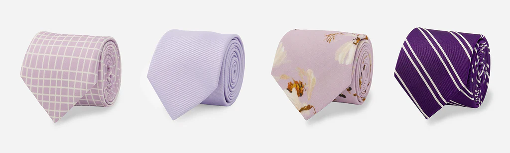 Par exemple, si les invités portent du lavande, vous pourriez opter pour une cravate à motifs cachemire violet foncé ou bleu.